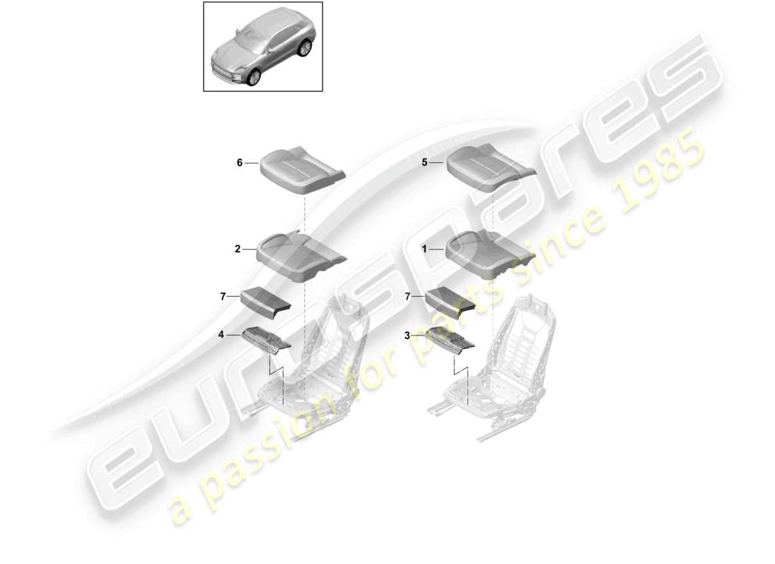 porsche 2020 (macan) foam part seat covers comfort seat parts diagram