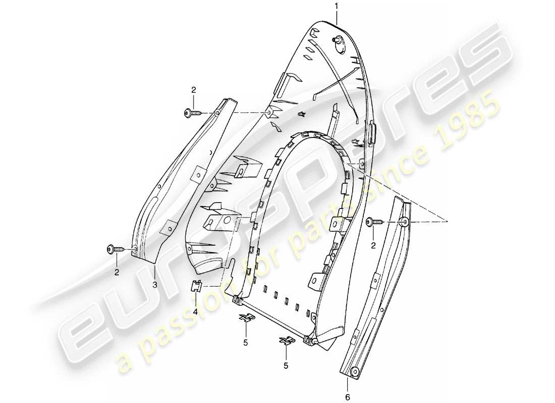 porsche 1998 (986 boxster) backrest shell - standard seat - comfort seat part diagram