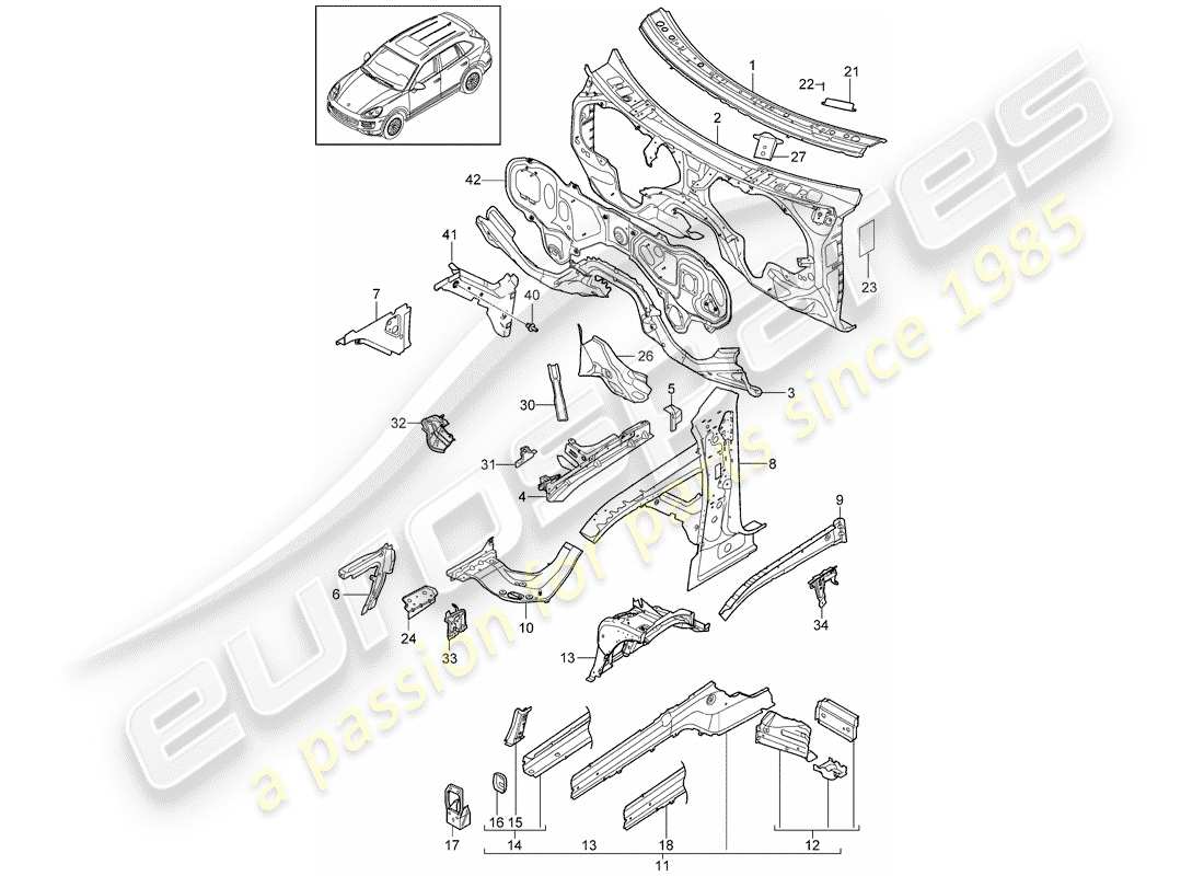 porsche 2013 (cayenne e2 92a) front end parts diagram