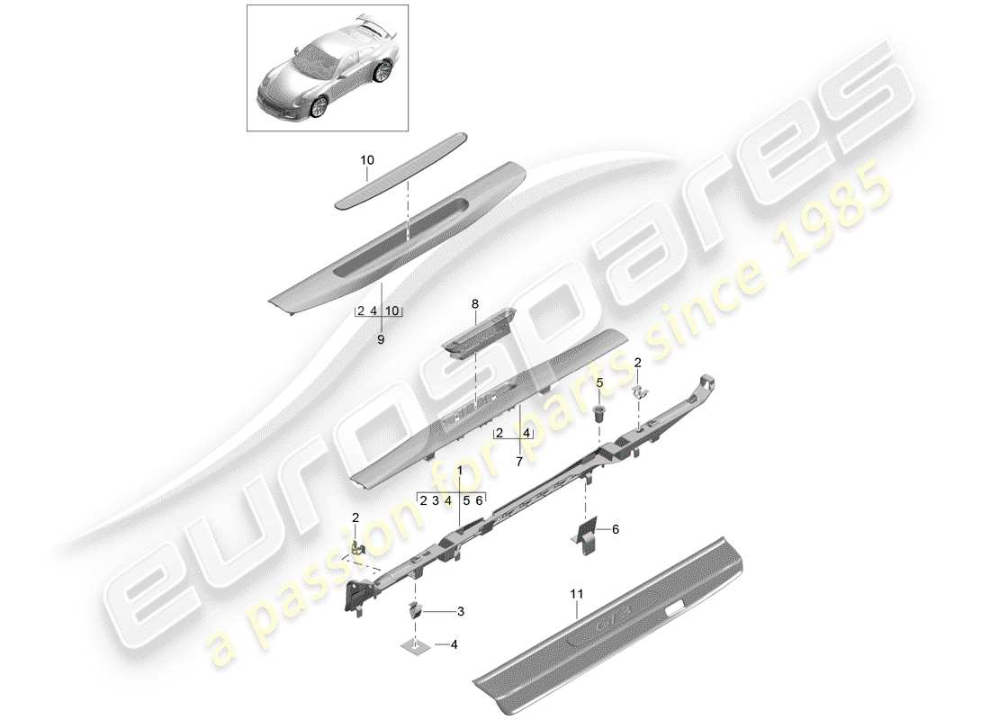 porsche 991r/gt3/rs (2014) lining parts diagram