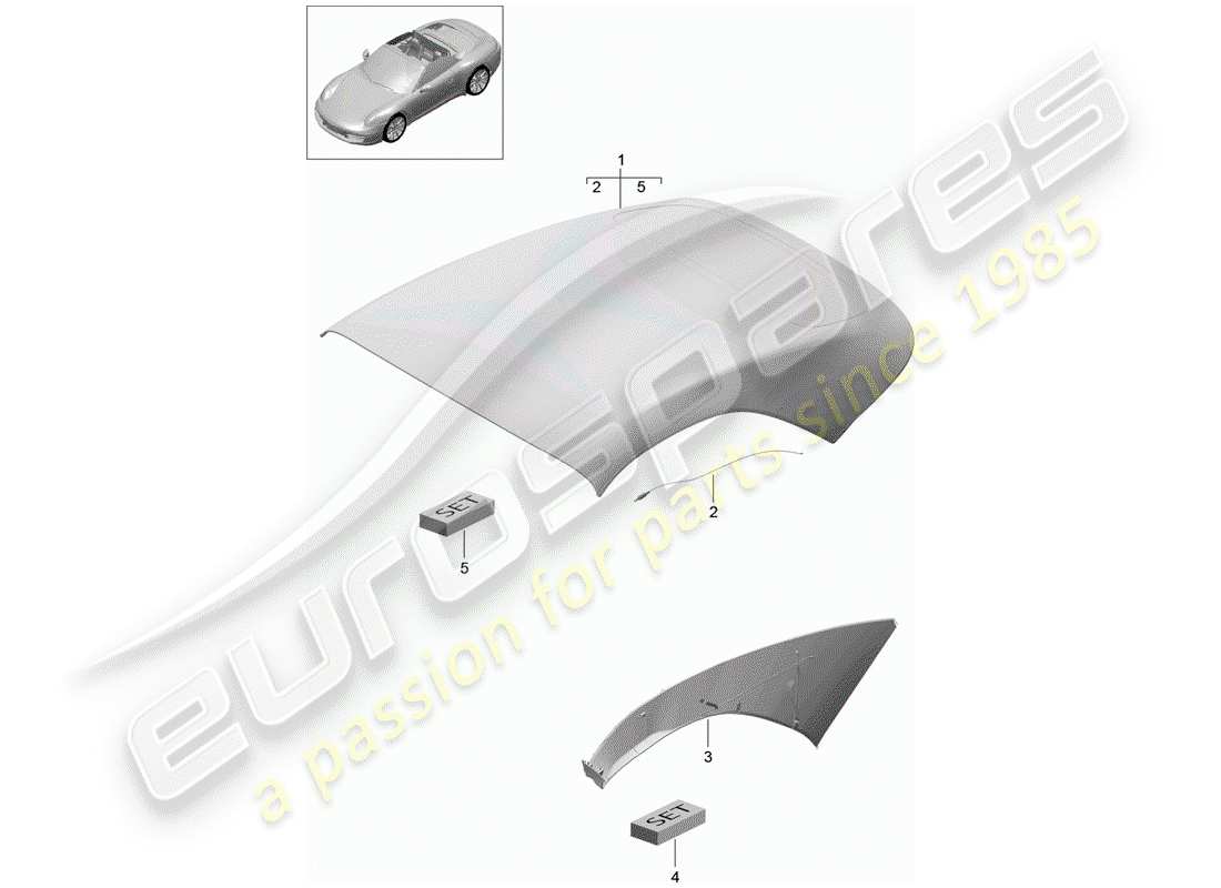 porsche 2014 (991-1) convertible top covering part diagram