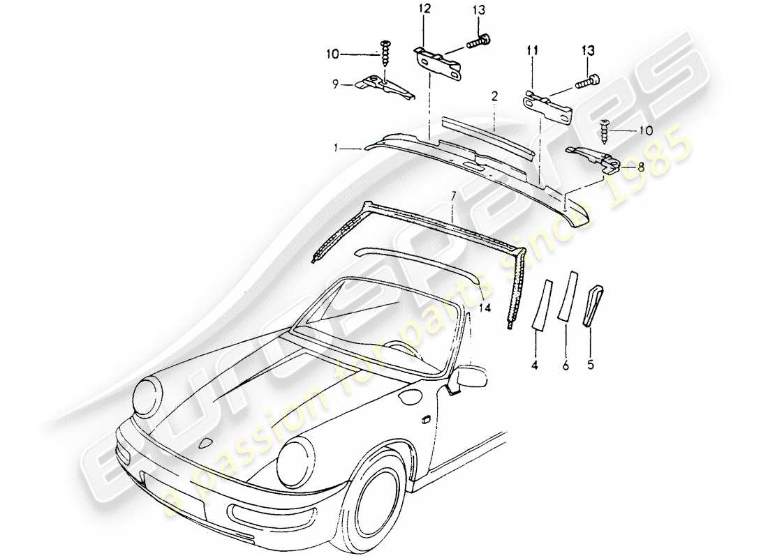porsche 1994 (964) windshield frame - accessories parts diagram