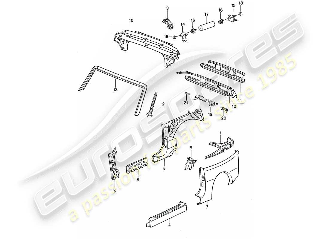 porsche 1989 (944) side panel - windshield frame - end plate part diagram