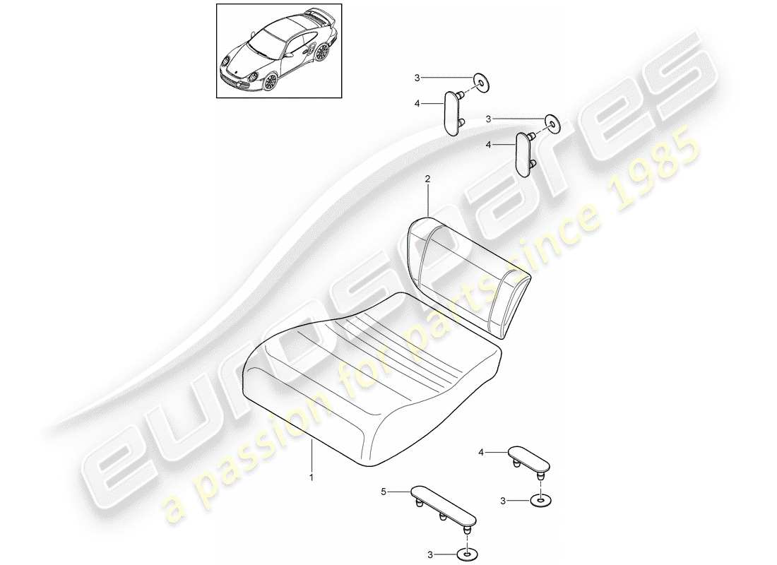 porsche 911 t/gt2rs (2011) back seat cushion part diagram