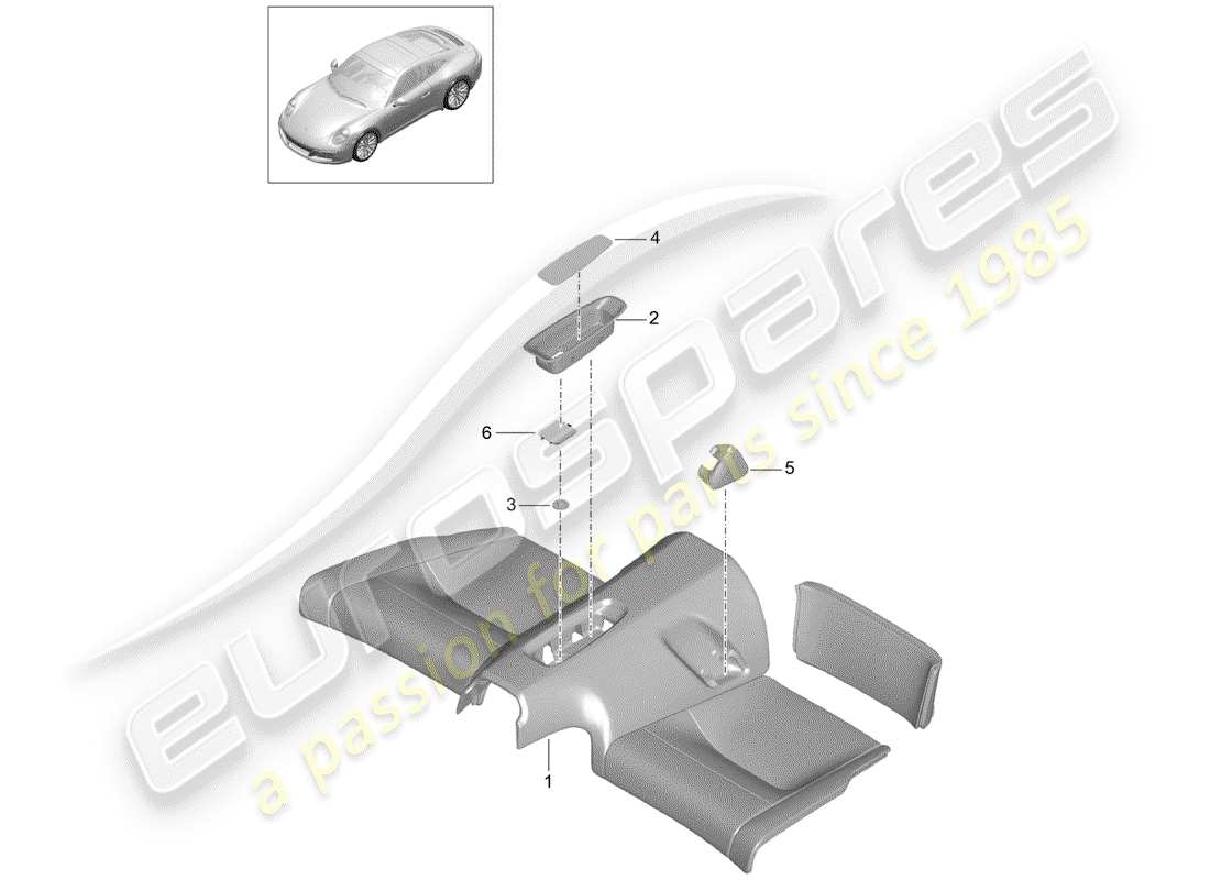 porsche 991 gen. 2 (2017) back seat cushion part diagram