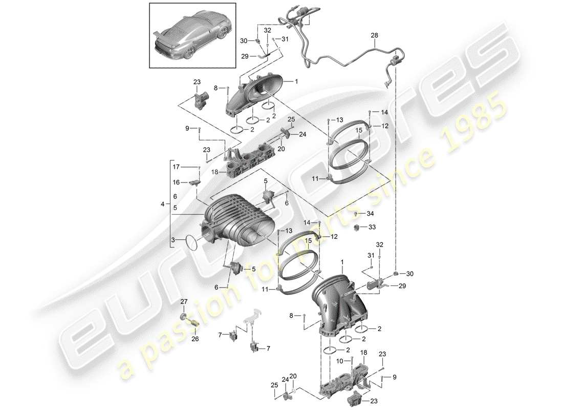 porsche 2017 (991-2 r/gt3/rs) intake system part diagram