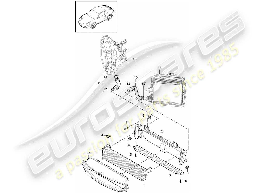 porsche 2009 (997-2) radiator parts diagram
