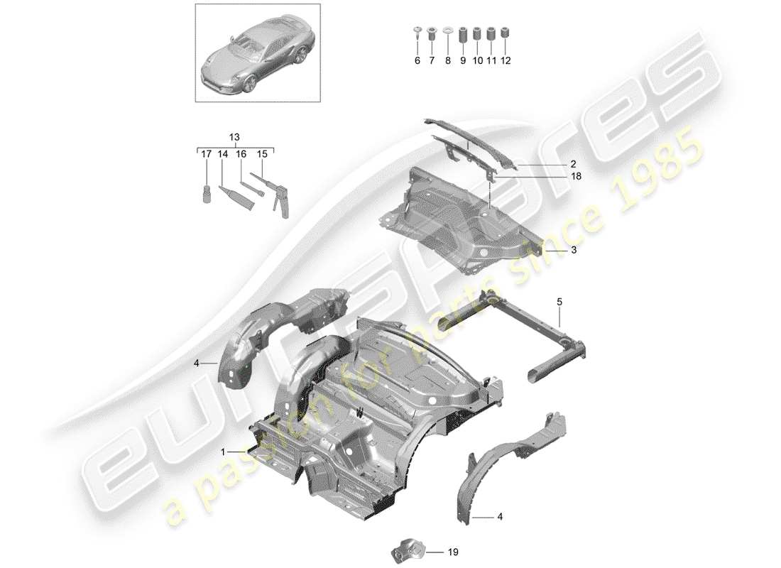 porsche 991 turbo (2014) rear end part diagram