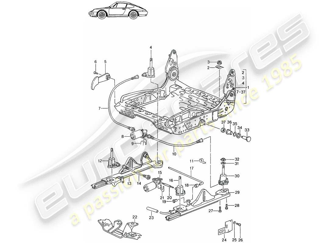 a part diagram from the porsche 1985 (seats for 944/968/911/928) parts catalogue