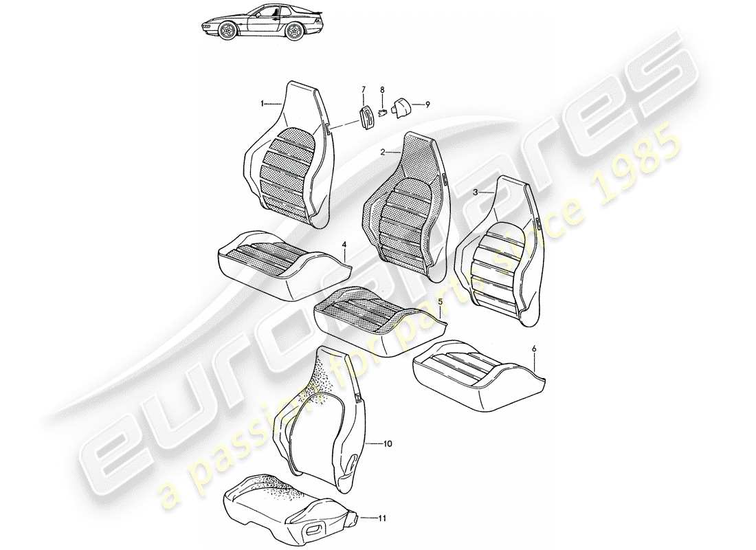 a part diagram from the porsche 1990 (seats for 944/968/911/928) parts catalogue