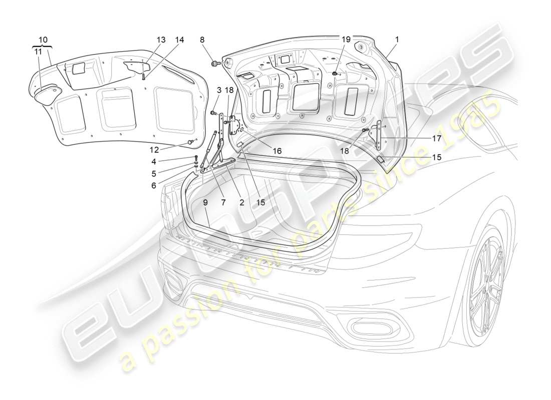 maserati granturismo s (2018) rear lid part diagram