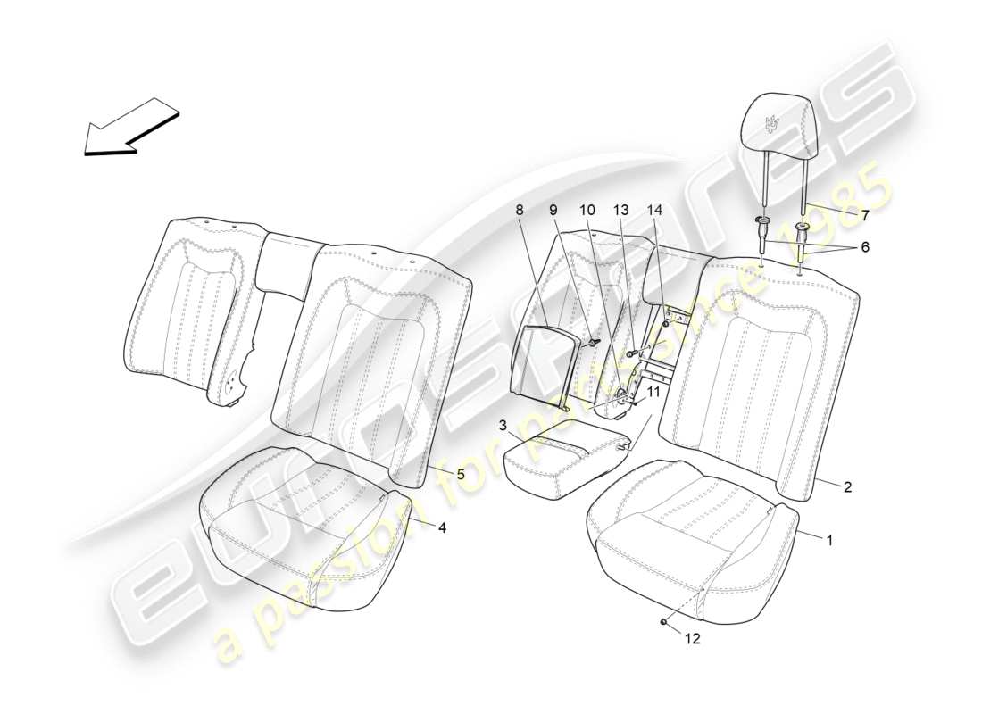 maserati granturismo (2012) rear seats: trim panels parts diagram