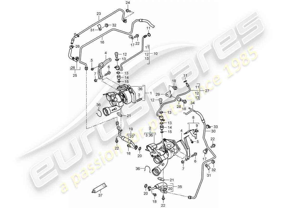 porsche cayenne (2010) exhaust gas turbocharger part diagram