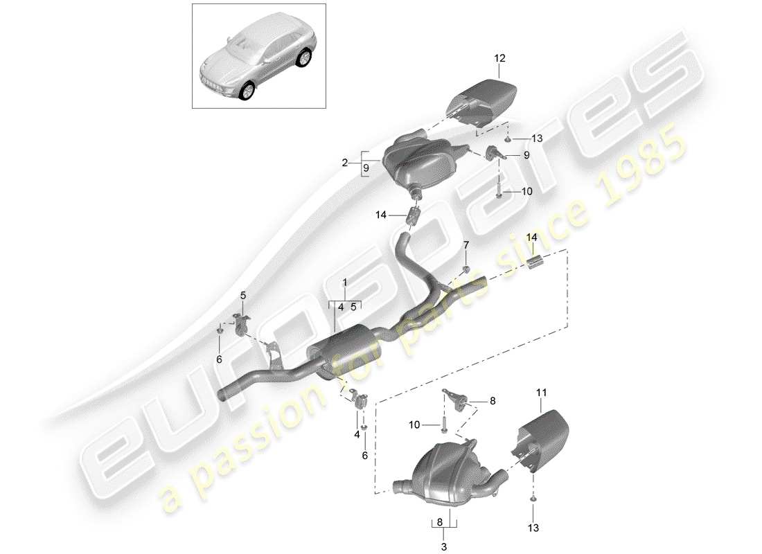 porsche 2015 (macan) exhaust system part diagram