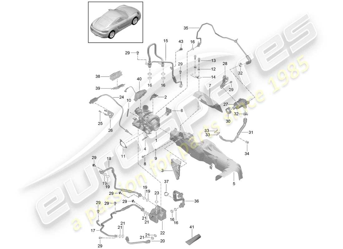 porsche 2018 (718 cayman) exhaust gas turbocharger part diagram