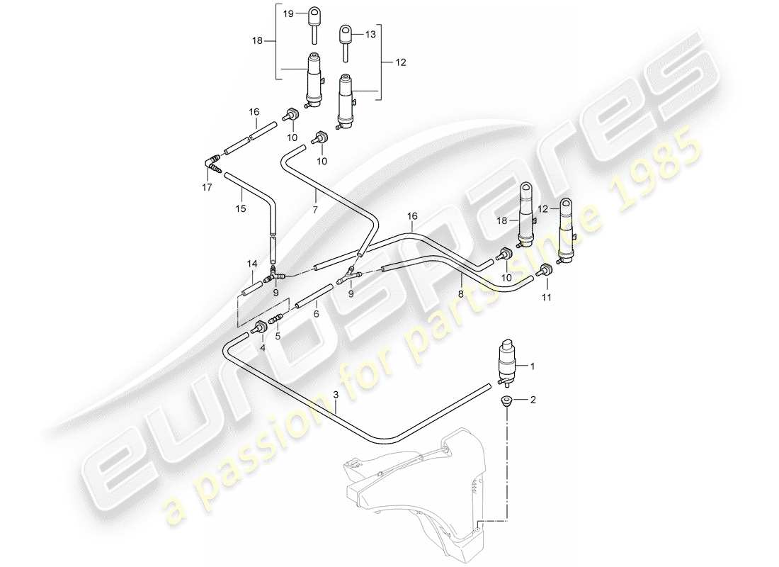 porsche 2011 (997-2 gt3) headlight washer system parts diagram