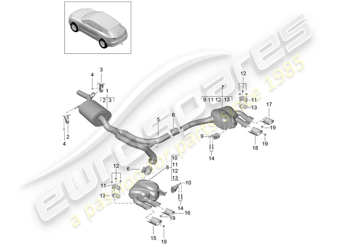porsche 2014 (macan) exhaust system part diagram