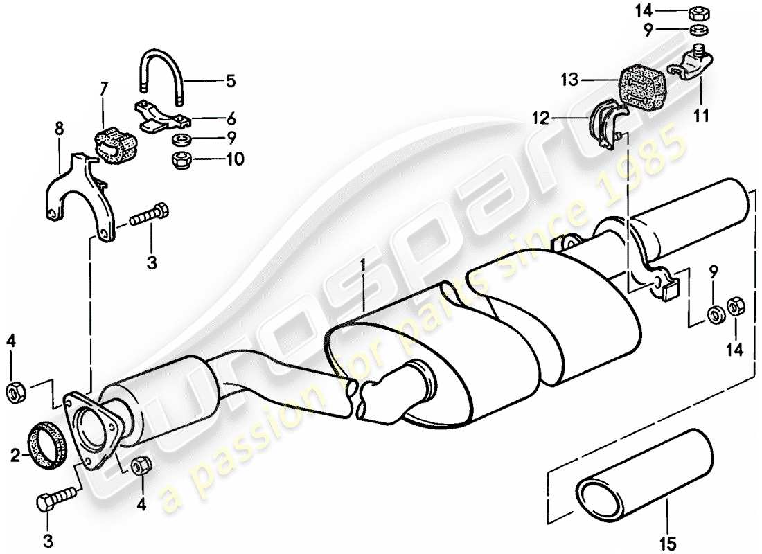 porsche 1988 (944) exhaust system - exhaust silencer, rear part diagram