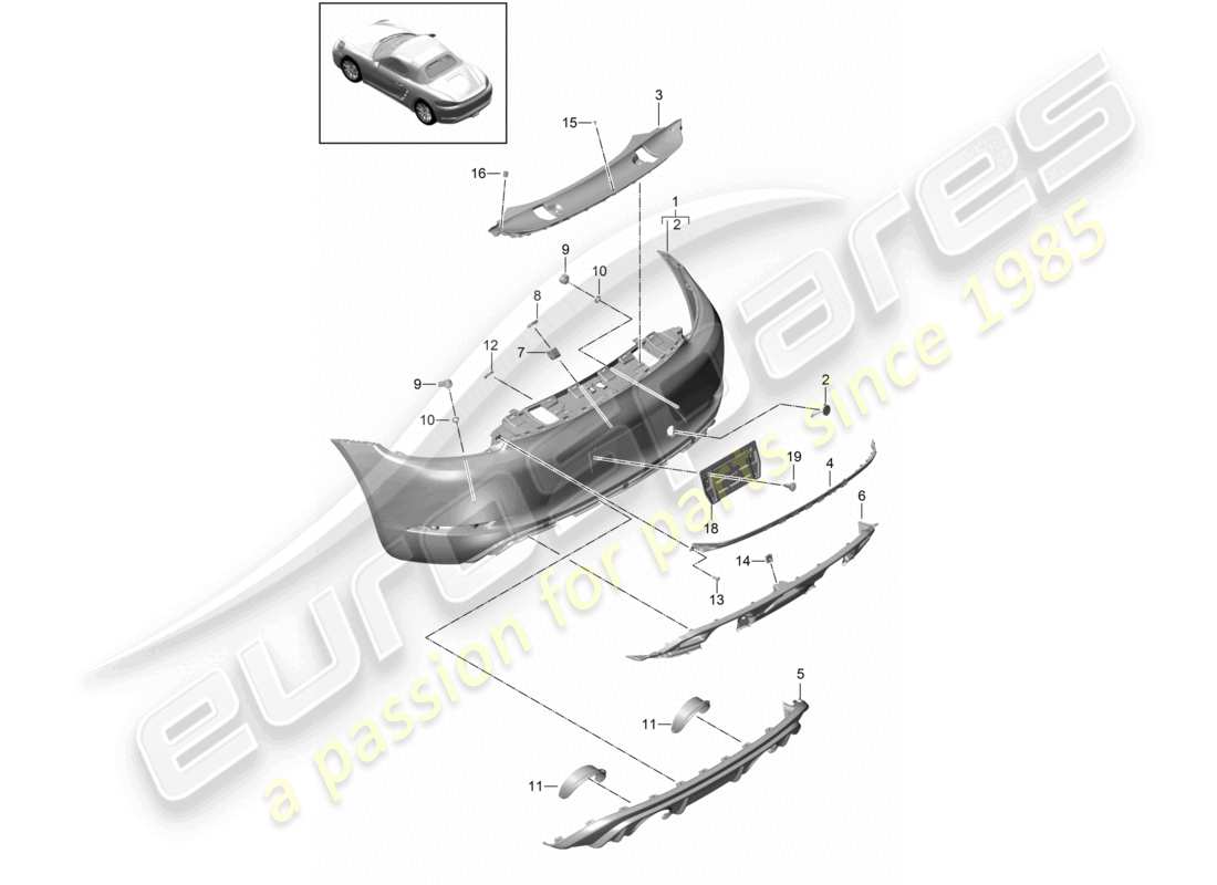 porsche 2020 (718 boxster) bumper rear gts 4.0 parts diagram