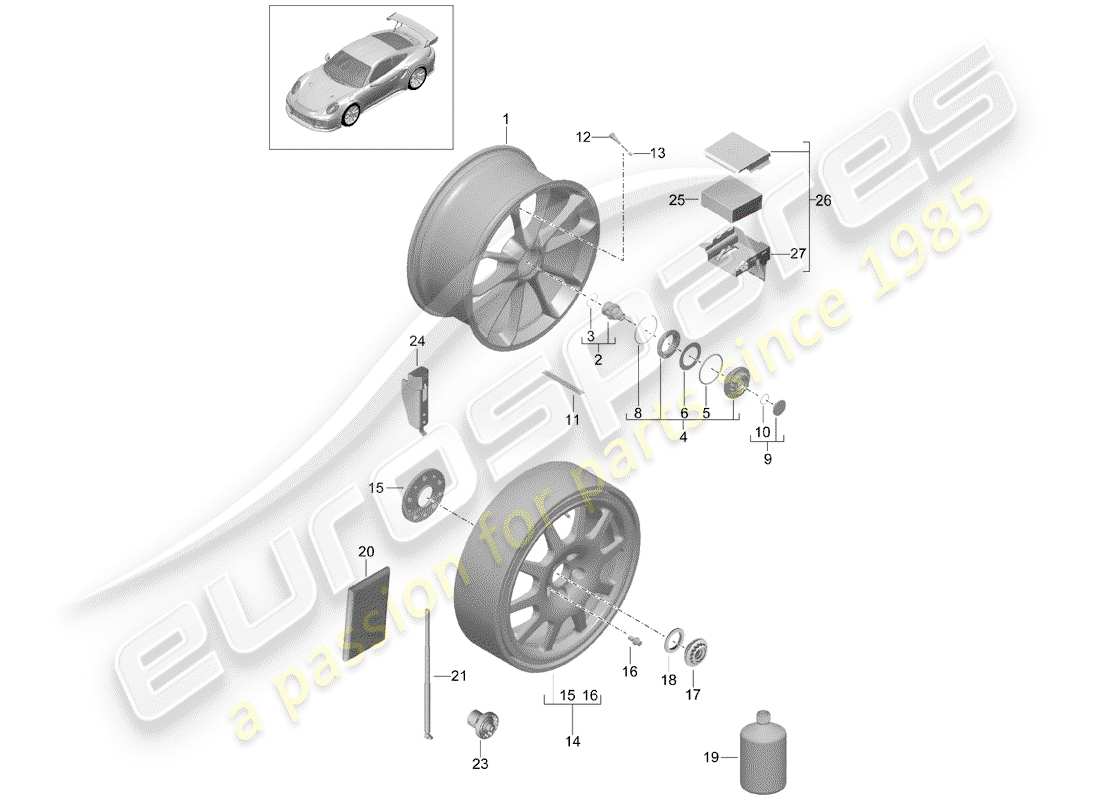porsche 2019 (991-2 turbo) alloy wheel part diagram
