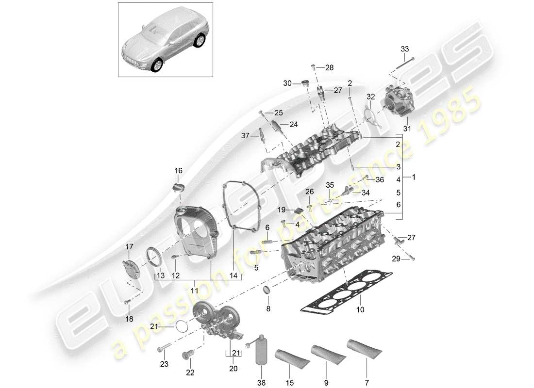 porsche 2015 (macan) cylinder head parts diagram