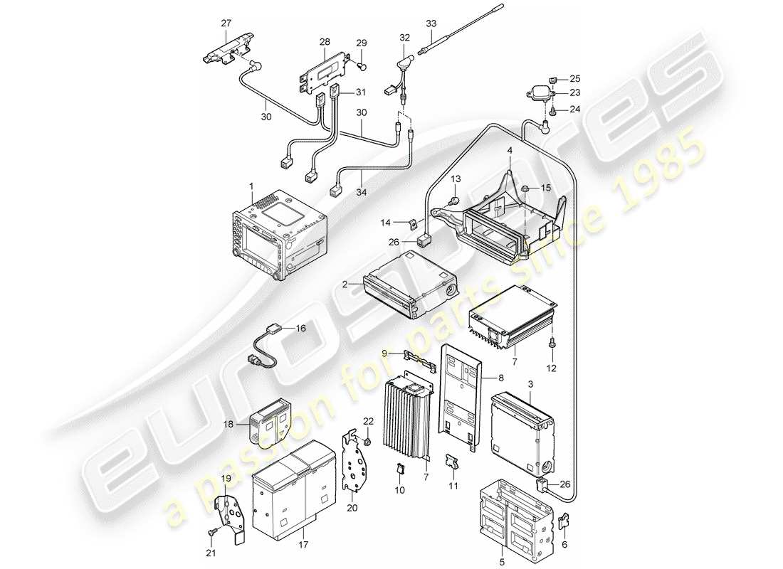 porsche 2008 (997-1 turbo / gt2) radio unit parts diagram