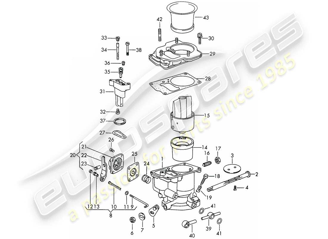 porsche 1969 (911/912) single parts - for - carburetor - - solex 40 pi-1 - - d >> - mj 1968 part diagram