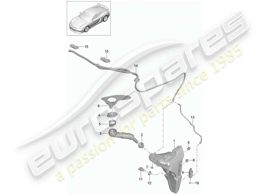 porsche 2016 (981 cayman gt4) windshield washer unit part diagram