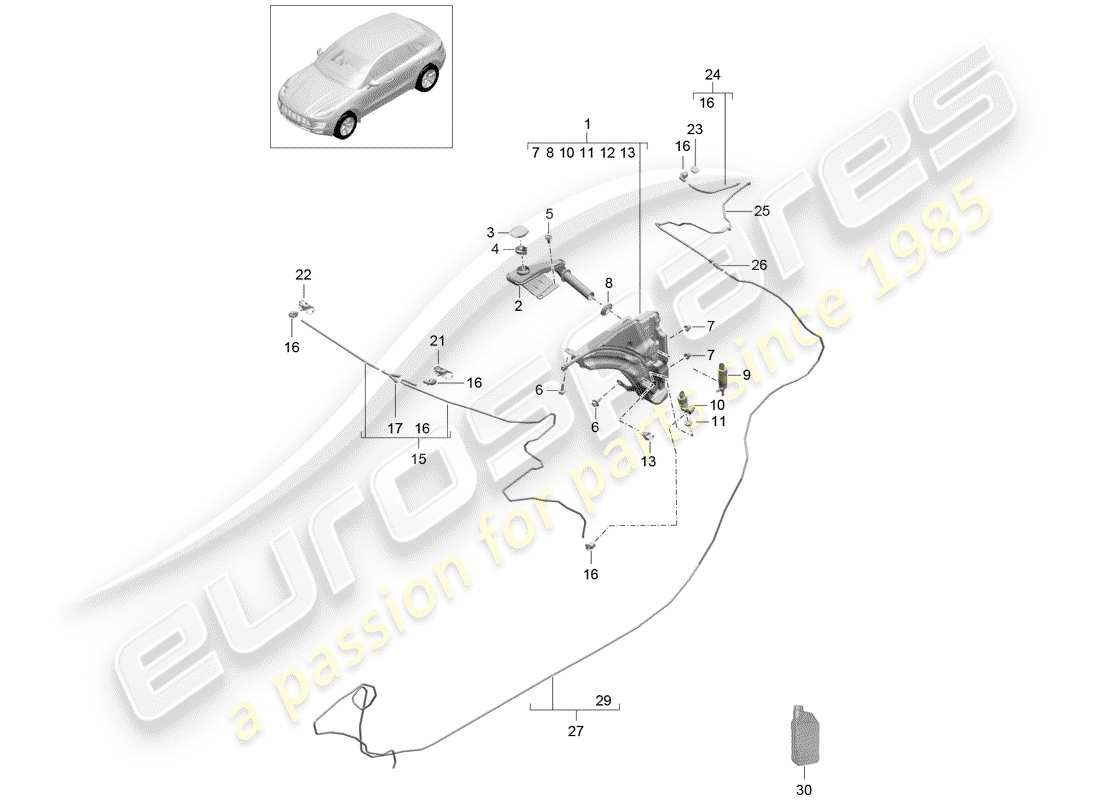 porsche 2018 (macan) windshield washer unit parts diagram