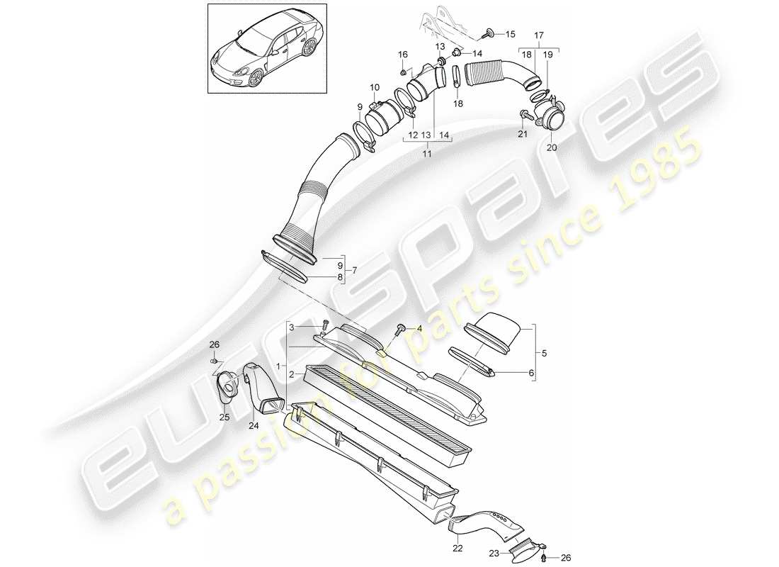 porsche 2010 (panamera 970) air cleaner system part diagram