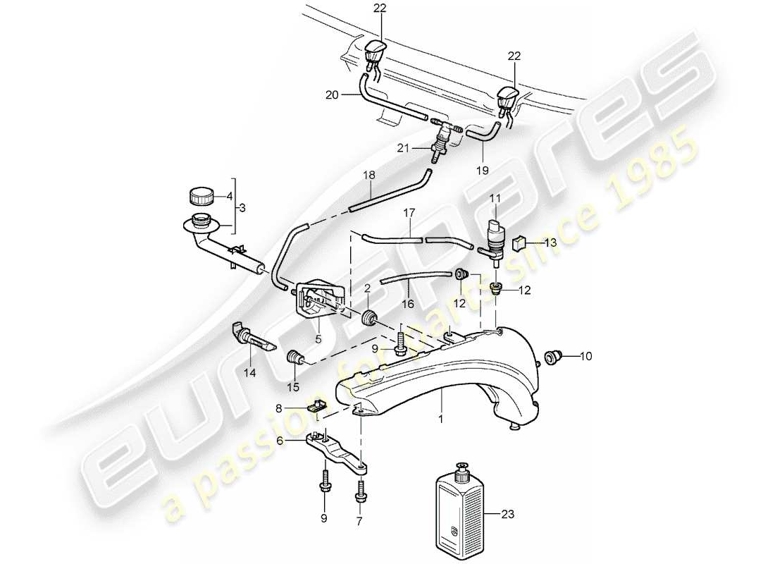 porsche 2002 (996 gt3) windshield washer unit parts diagram