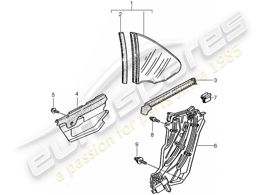 porsche 2003 (996 turbo / gt2) side window part diagram