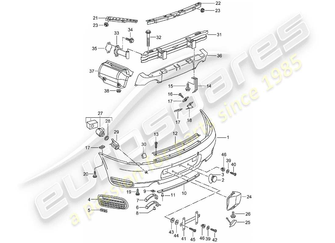 porsche 2001 (996 turbo / gt2) bumper part diagram
