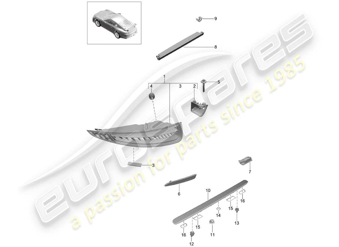 porsche 2018 (991-2 r/gt3/rs) rear light part diagram