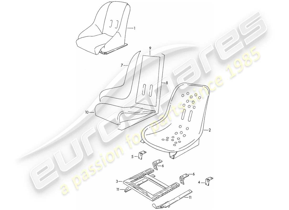 porsche 1954 (356/356a) front seat part diagram
