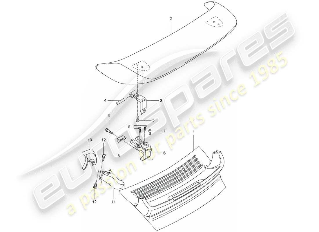 porsche 2001 (996 turbo / gt2) rear spoiler part diagram