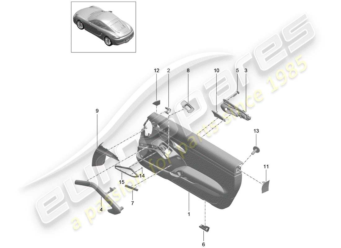 porsche 2016 (981 cayman) door panel part diagram