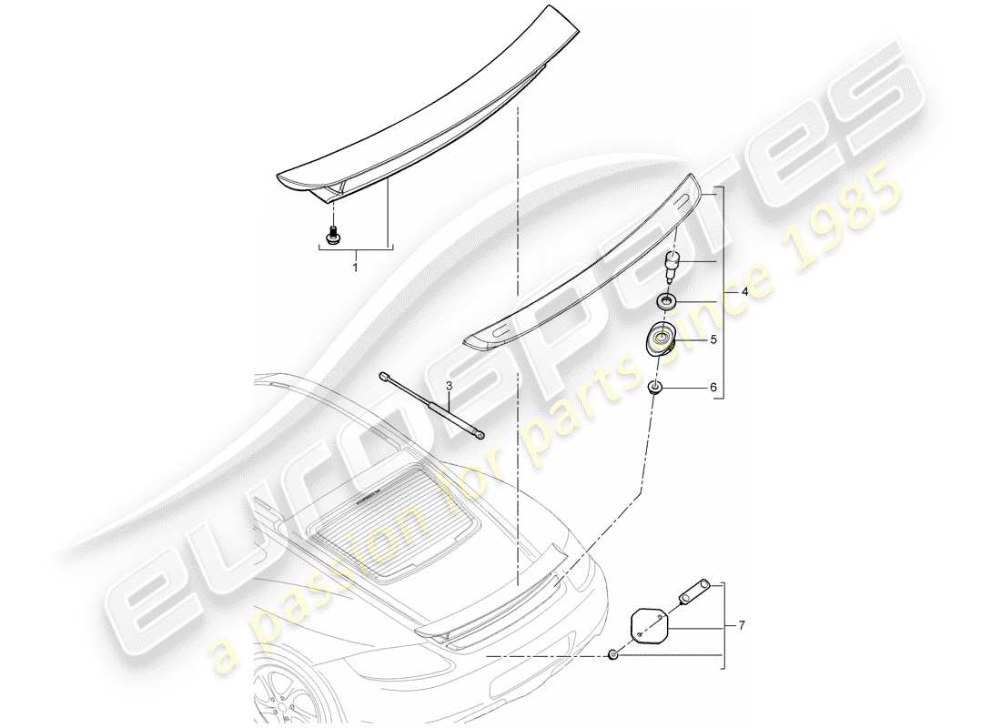 porsche 2010 (987 cayman) rear spoiler part diagram