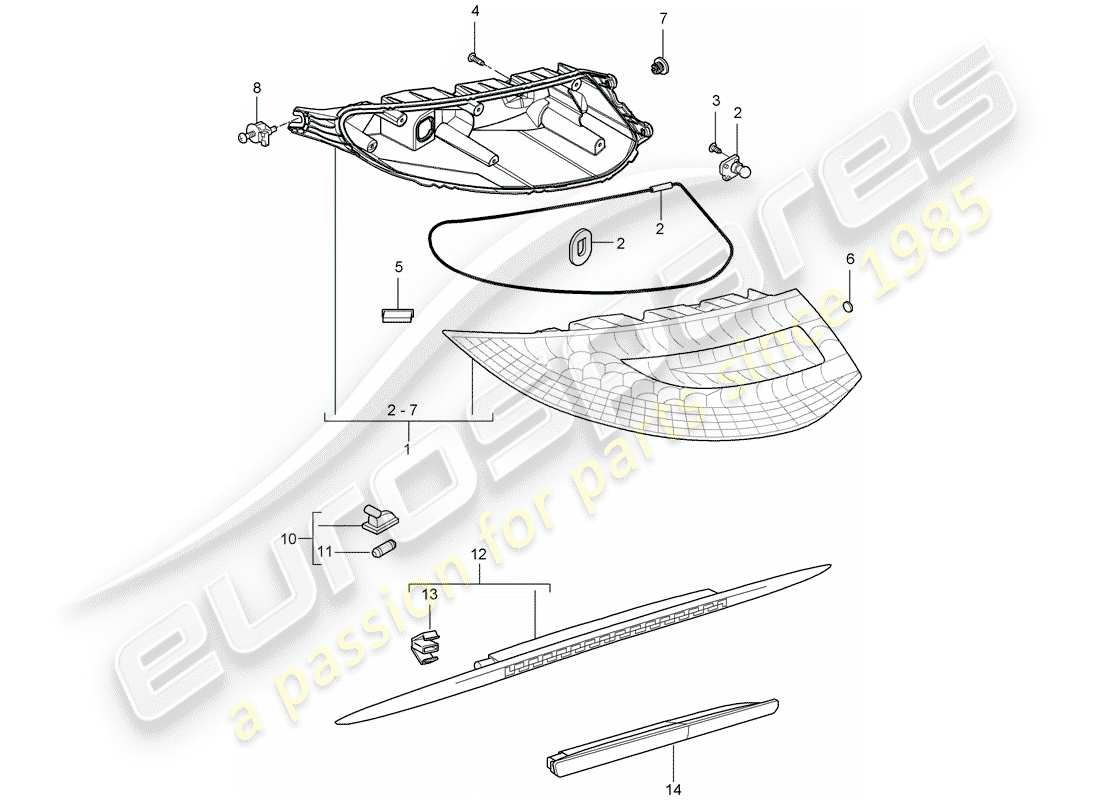 porsche 2008 (997-1 gt3) rear light part diagram