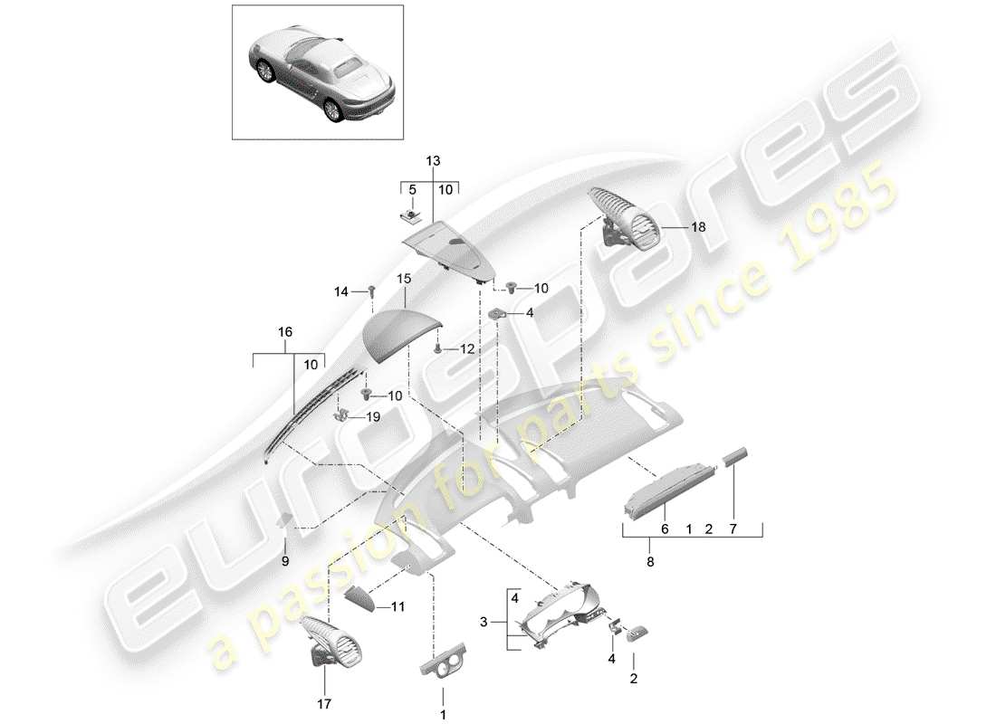 porsche 2018 (718 boxster) accessories part diagram