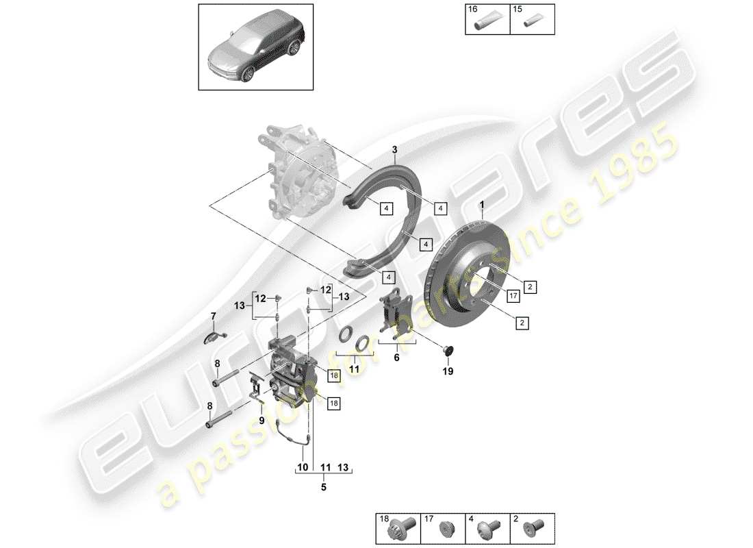 porsche 2020 (cayenne e3 9ya/9yb) disc brakes part diagram