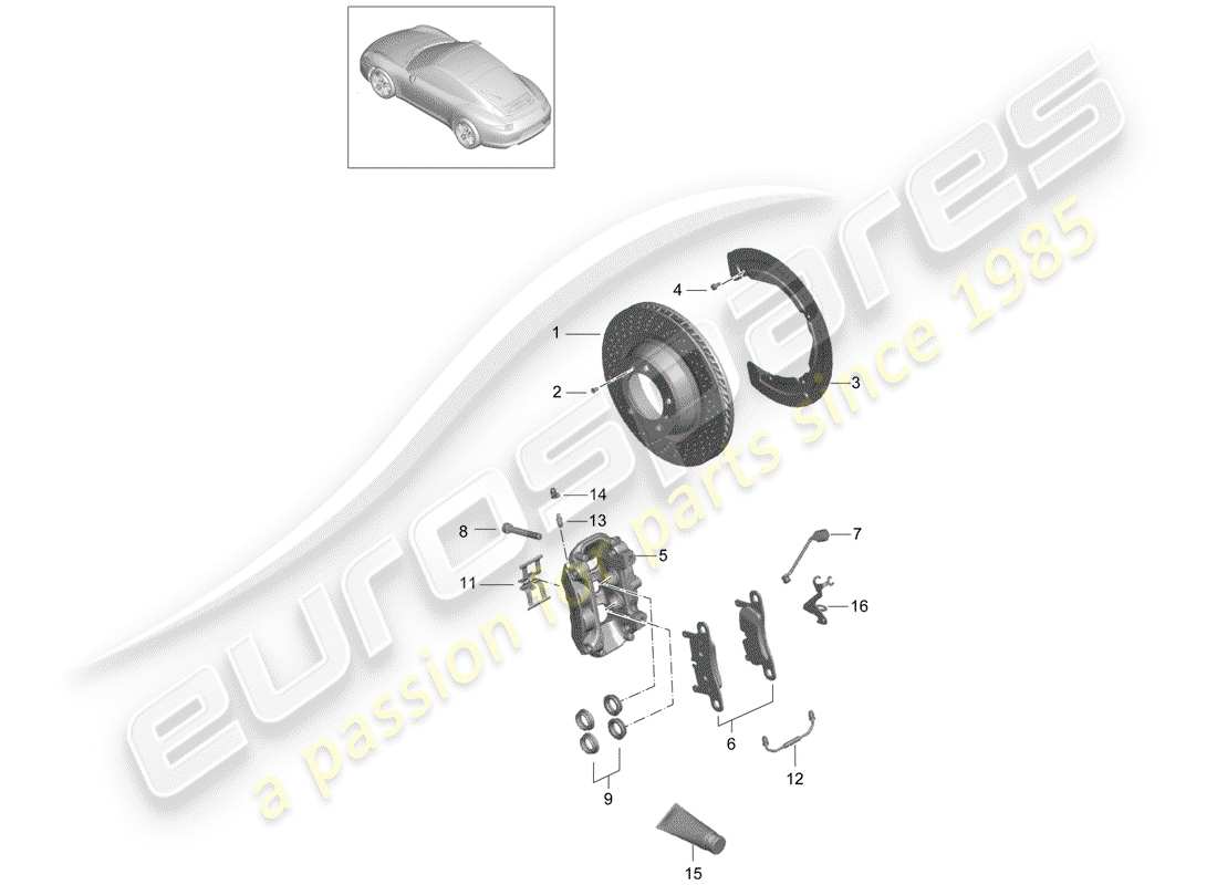 porsche 2015 (991-1) disc brakes part diagram