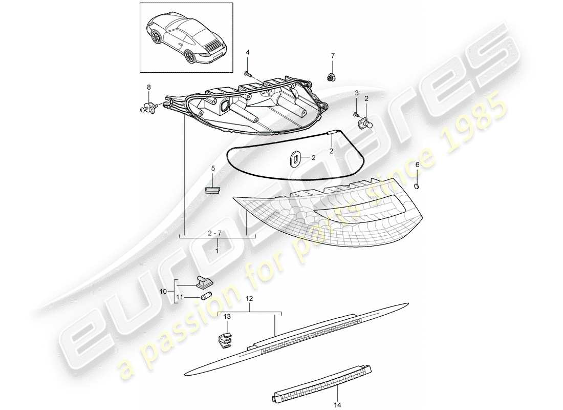 porsche 2011 (997-2) rear light parts diagram