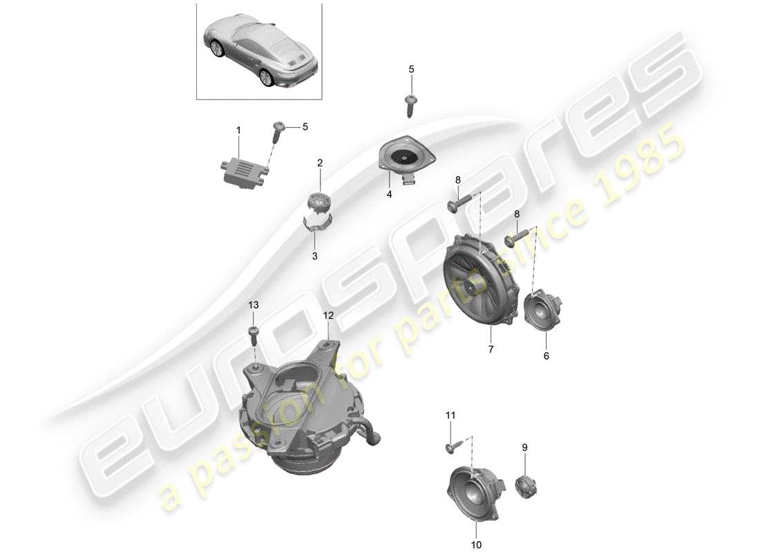 porsche 2014 (991-1 turbo) loudspeaker part diagram