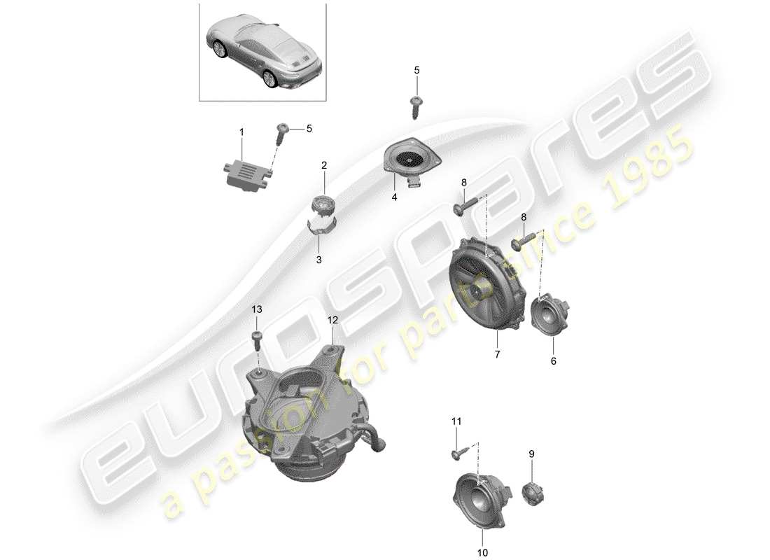 porsche 991 turbo (2014) loudspeaker part diagram
