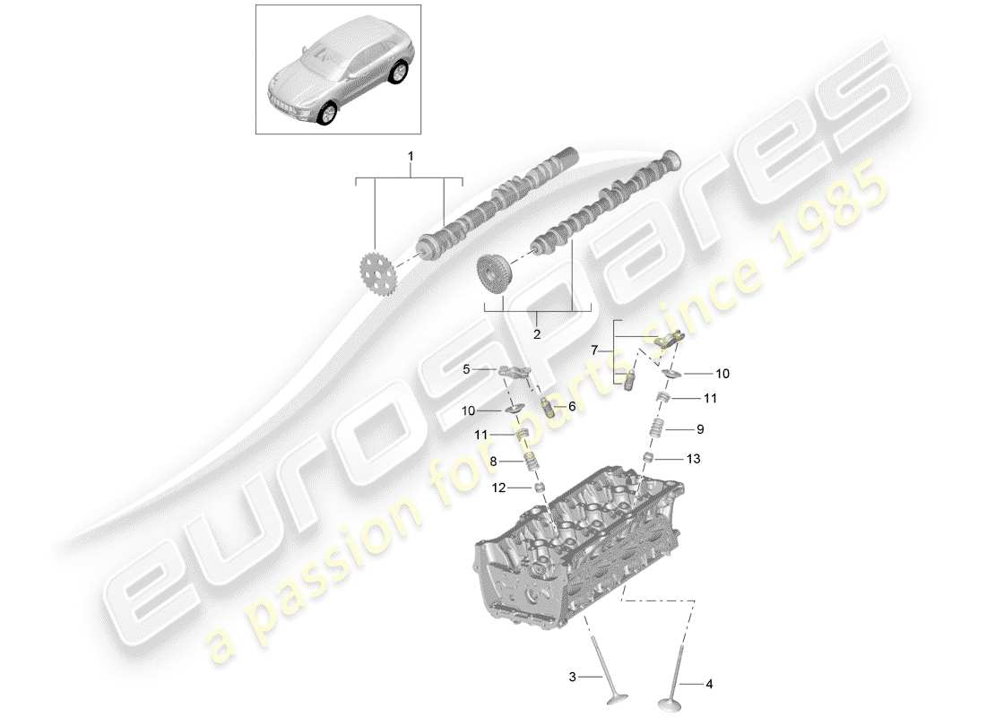 porsche 2015 (macan) camshaft, valves part diagram