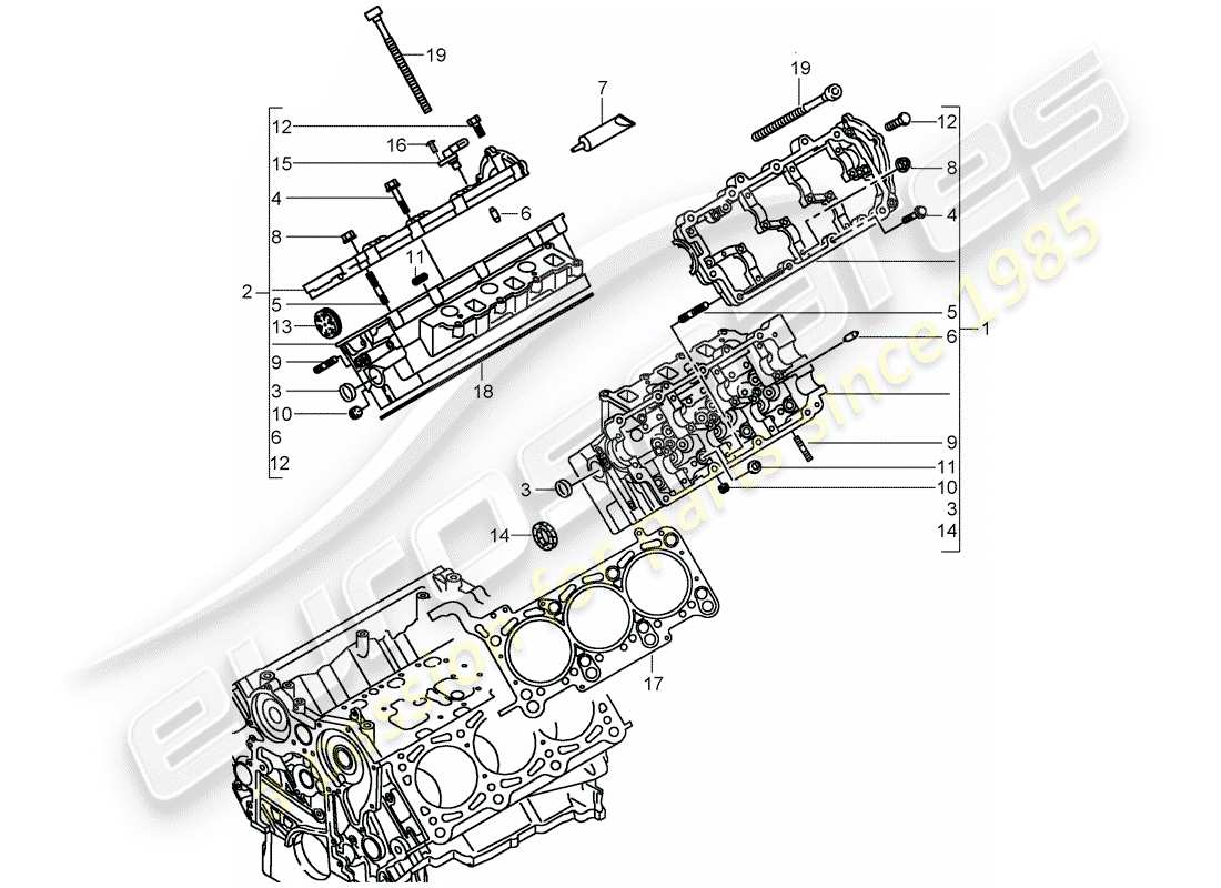 porsche 2010 (cayenne e1 9pa) cylinder head part diagram