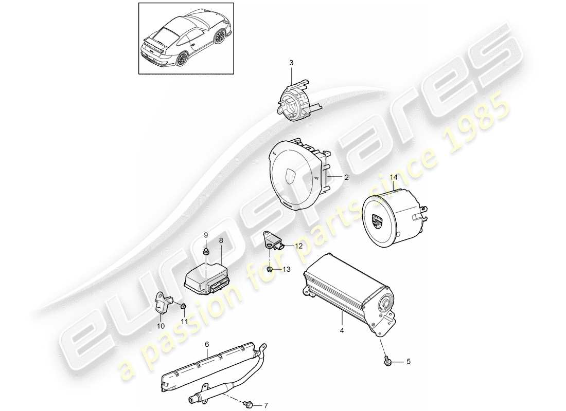 porsche 2008 (997-1 gt3) airbag part diagram