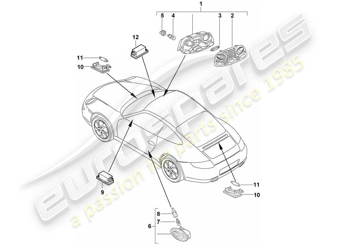 porsche 2011 (997-2) interior lights parts diagram