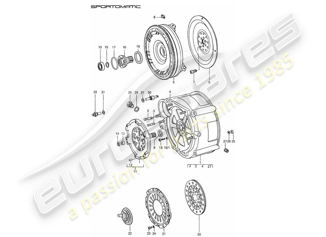porsche 1977 (911) torque converter - converter housing part diagram